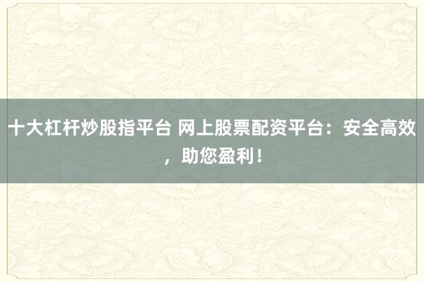 十大杠杆炒股指平台 网上股票配资平台：安全高效，助您盈利！