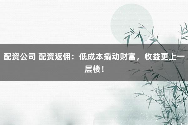 配资公司 配资返佣：低成本撬动财富，收益更上一层楼！