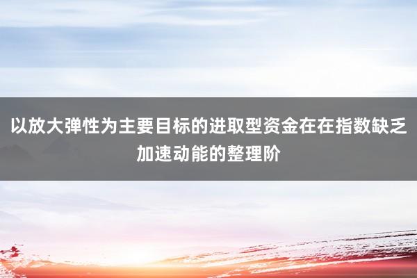 以放大弹性为主要目标的进取型资金在在指数缺乏加速动能的整理阶