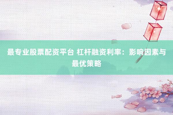 最专业股票配资平台 杠杆融资利率：影响因素与最优策略
