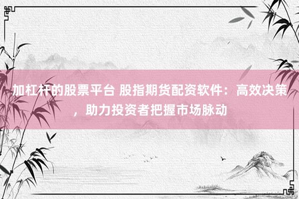 加杠杆的股票平台 股指期货配资软件：高效决策，助力投资者把握市场脉动