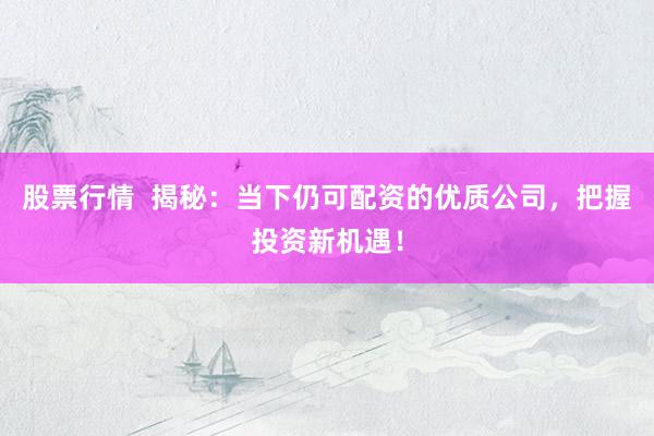 股票行情  揭秘：当下仍可配资的优质公司，把握投资新机遇！