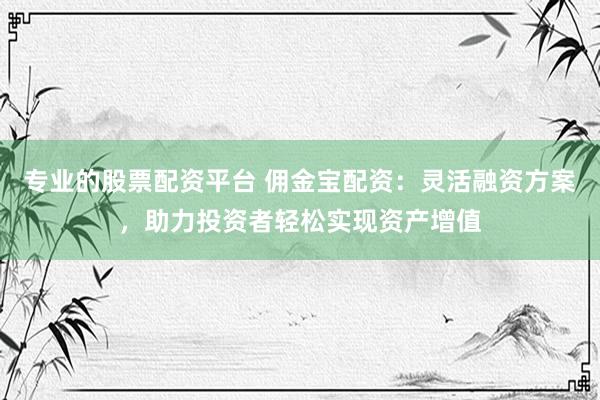 专业的股票配资平台 佣金宝配资：灵活融资方案，助力投资者轻松实现资产增值