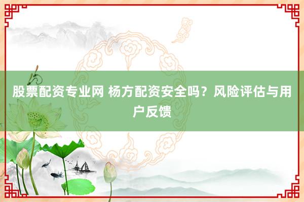 股票配资专业网 杨方配资安全吗？风险评估与用户反馈
