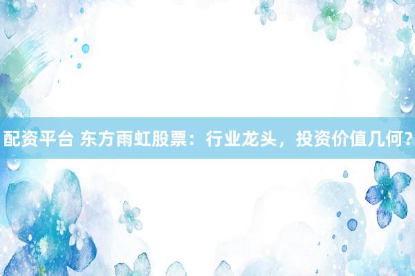 配资平台 东方雨虹股票：行业龙头，投资价值几何？